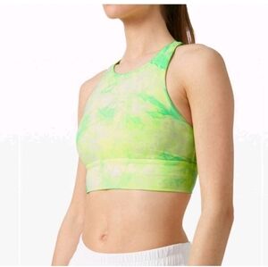 LULULEMON Eergy Bra High Neck Long Line Shibori White/Yellow Highlight Green